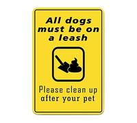 All Dogs Must Be on A Leash Please Clean Up After Your Pet Warning Metal Sign for Inside Outside Railway Road Yard Parking Lot Use Decorative Street Notice Aluminum Tin Metal Signs 8x12