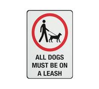 All Dogs Must Be On A Leash - Red Variant 12 X 8 Inches Aluminum Metal Warning Signage With Symbol For Indoor Outdoor Use