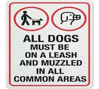 All Dogs Must Be On Leash And Muzzled In All Common Areas Sign 12X12 Inchesmetal Aluminum Signs, Weather Resistant, Weatherproof, Indoor Or Outdoor