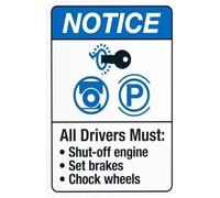 All Drivers Must Shut Off Engine Set Brakes Chock Wheels Warning,Truck Security Metal Signs for Busines Home Garage Street Wall Caution Decor 8x12 inch
