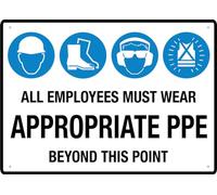 All Employees Must Wear Appropriate Ppe Beyond This Point Sign 8X12 Inch Rust Free Aluminum Easy To Read & Sturdy KeepOutdoor Metal Signs For Home Farm Yard