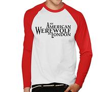 All+Every an American Werewolf in London Logo Men's Baseball Long Sleeved T-Shirt White/Red