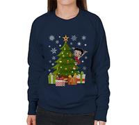 All+Every Betty Boop Christmas Decorating The Xmas Tree Women's Sweatshirt Navy Blue