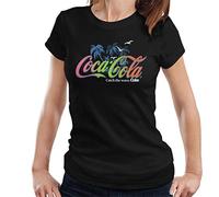 All+Every Coca Cola Palm Tree Logo Catch The Wave Women's T-Shirt Black