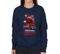 All+Every Coca Cola Santa and Truck Holidays are Coming Women's Sweatshirt Navy Blue
