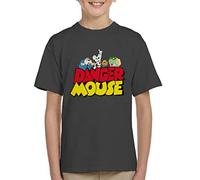 All+Every Danger Mouse Logo with Characters Kid's T-Shirt Charcoal