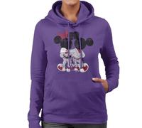 All+Every Disney Mickey And Minnie Mouse Together Distressed Back Women's Hooded Sweatshirt Purple