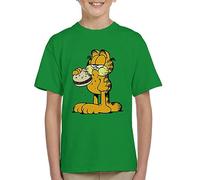 All+Every Garfield Eating Burger Kid's T-Shirt Kelly Green