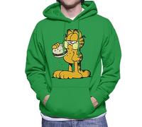 All+Every Garfield Eating Burger Men's Hooded Sweatshirt Kelly Green