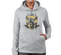 All+Every Harry Potter Hufflepuff Quidditch Distressed Shield Women's Hooded Sweatshirt Heather Grey