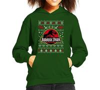 All+Every Jurassic Park Logo Christmas Knit Pattern Kid's Hooded Sweatshirt Bottle Green