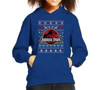 All+Every Jurassic Park Logo Christmas Knit Pattern Kid's Hooded Sweatshirt Royal Blue