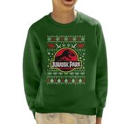 All+Every Jurassic Park Logo Christmas Knit Pattern Kid's Sweatshirt Bottle Green