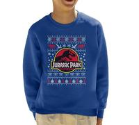 All+Every Jurassic Park Logo Christmas Knit Pattern Kid's Sweatshirt Royal Blue