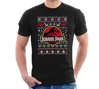 All+Every Jurassic Park Logo Christmas Knit Pattern Men's T-Shirt Black