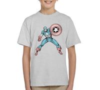 All+Every Marvel Comic Captain America Shield Pose Kid's T-Shirt Heather Grey