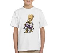 All+Every Marvel Guardians of The Galaxy Groot Wrapped in Cassette Tape Kid's T-Shirt White