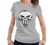 All+Every Marvel The Punisher Classic Paint Drip Skull Logo Women's T-Shirt Heather Grey
