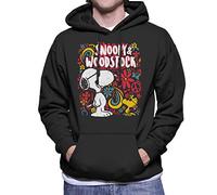 All+Every Peanuts 70s Floral Snoopy and Woodstock Men's Hooded Sweatshirt Black