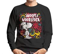 All+Every Peanuts 70s Floral Snoopy and Woodstock Men's Sweatshirt Black