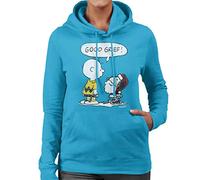 All+Every Peanuts Christmas Good Grief Santa Snoopy Women's Hooded Sweatshirt Sapphire