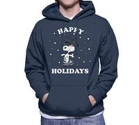 All+Every Peanuts Christmas Happy Holidays Snoopy Men's Hooded Sweatshirt Navy Blue