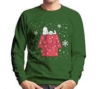 All+Every Peanuts Christmas Snoopy Lying Down Snowflakes Men's Sweatshirt Bottle Green