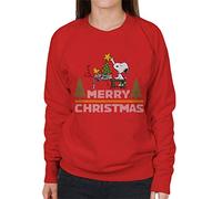 All+Every Peanuts Snoopy And Woodstock Decorating Xmas Tree Women's Sweatshirt Red