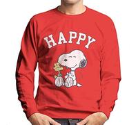 All+Every Peanuts Snoopy and Woodstock Happy Men's Sweatshirt Red