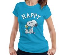 All+Every Peanuts Snoopy and Woodstock Happy Women's T-Shirt Sapphire