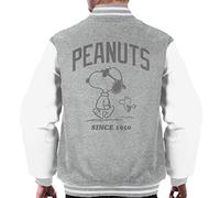 All+Every Peanuts Snoopy and Woodstock Outline Since 1950 Men's Varsity Jacket Heather Grey/White