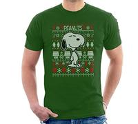 All+Every Peanuts Snoopy Christmas Knit Pattern Men's T-Shirt Bottle Green