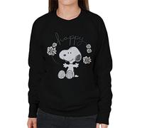 All+Every Peanuts Snoopy Happy Surrounded by Daisies Women's Sweatshirt Black
