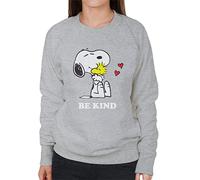 All+Every Peanuts Snoopy Hugging Woodstock Be Kind Women's Sweatshirt Heather Grey