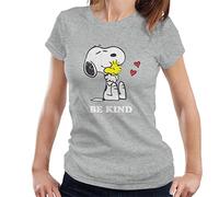 All+Every Peanuts Snoopy Hugging Woodstock Be Kind Women's T-Shirt Heather Grey