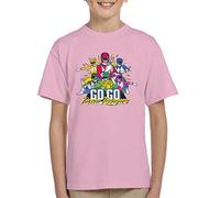 All+Every Power Rangers Go Go Retro 90s Kid's T-Shirt Light Pink