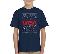 All+Every The NASA 1975-1992 Logo Christmas Knit Pattern Kid's T-Shirt Navy Blue