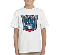 All+Every Transformers Optimus Retro Face Badge Kid's T-Shirt White
