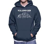 All+Every Volkswagen Beetle White Schematic Technical Outline Men's Hooded Sweatshirt