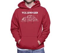 All+Every Volkswagen Beetle White Schematic Technical Outline Men's Hooded Sweatshirt
