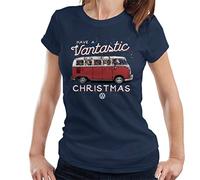 All+Every Volkswagen Have A Vantastic Christmas Camper Women's T-Shirt Navy Blue