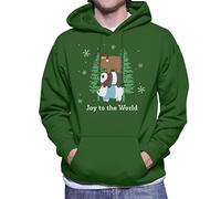 All+Every We Bare Bears Christmas Joy to The World Men's Hooded Sweatshirt Bottle Green