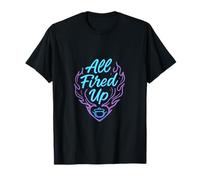 All Fired Up Neon Blue Purple Flame Heart Graphic T-Shirt