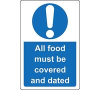 All food must be covered and dated Kitchen catering Safety sign - Self adhesive sticker (100mm x 70mm)