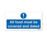 All Food Must Be Covered And Dated Sign - Self adhesive vinyl sticker 100mm x 200mm - Single