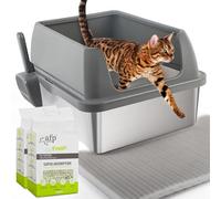 ALL FOR PAWS 5-in-1 Mixed Tofu Cat Litter, 12L (2Pack) Flushable | Rapid Clumping | Low Dust |7/24 Odor Control Nature Pellet Kitty Litter, Unscented (Stainless Steel Cat Litter Box Grey)