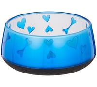 All For Paws Anti Slip Dog Bowl, Blue Hearts, Medium | Durable, For Food & Water, Bone & Heart Pattern