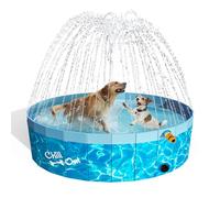 ALL FOR PAWS Dog Paddling Pool with Sprinkler, 2 in 1 Foldable Dog Pool Large Dog Swimming Pool Portable Non-Slip Pet Pool Outdoor for Summer Garden 160CM (L)