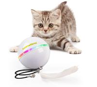ALL FOR PAWS Interactive Cat Toy Ball - 360° Self-Rotating Cat Ball with Ring Bell Feather, USB Rechargeable, Built-In Spinning LED Light, 3 Modes to Stimulate Hunting Instinct for Cats