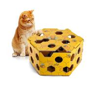 ALL FOR PAWS Interactive Cat Treat Puzzle Box & Puzzle Feeder - Treat Maze Box for Indoor Cats - Enrichment Food Dispenser Toy (Fuzzy Hive)